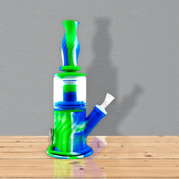 9" Silicone and glass water bubbler pipe